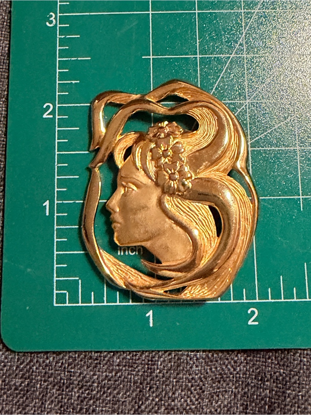 Gold Woman Profile Floral Hair Brooch - Gold-Tone Accent
